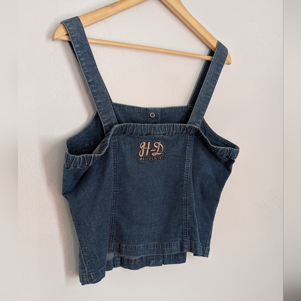 Vintage Stretch Denim Medium Wash Snap Front Harley Davidson Tank Top Size M